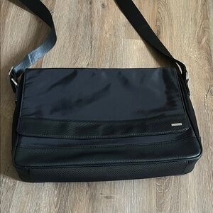 Calvin Klein Messenger Laptop Bag Black Nylon and Faux Leather Trim Bag
